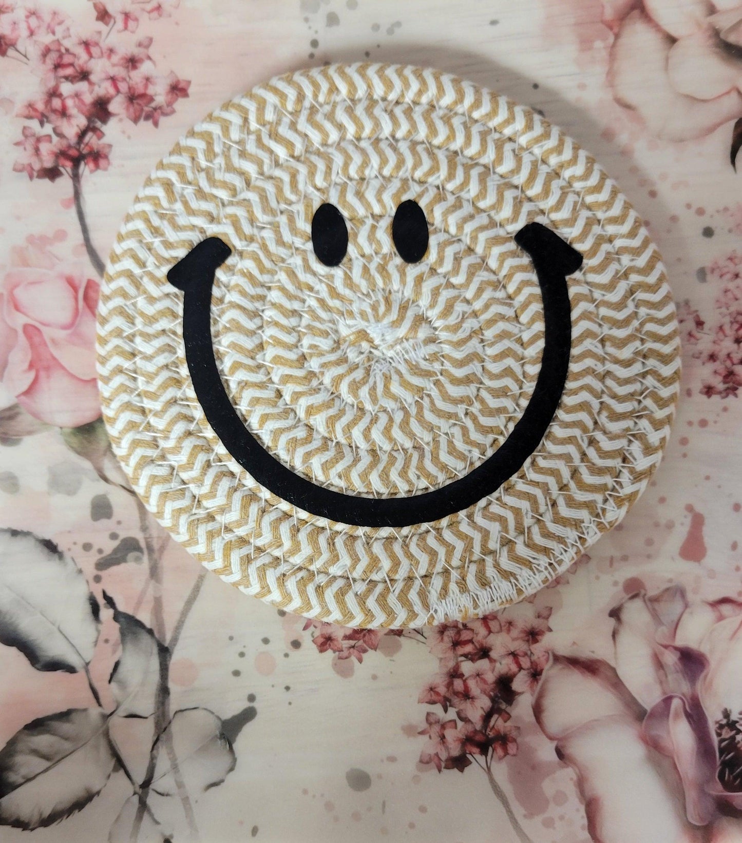 Large Smiley Face Hotpad/Coaster - Beige - Simply Graced Mama