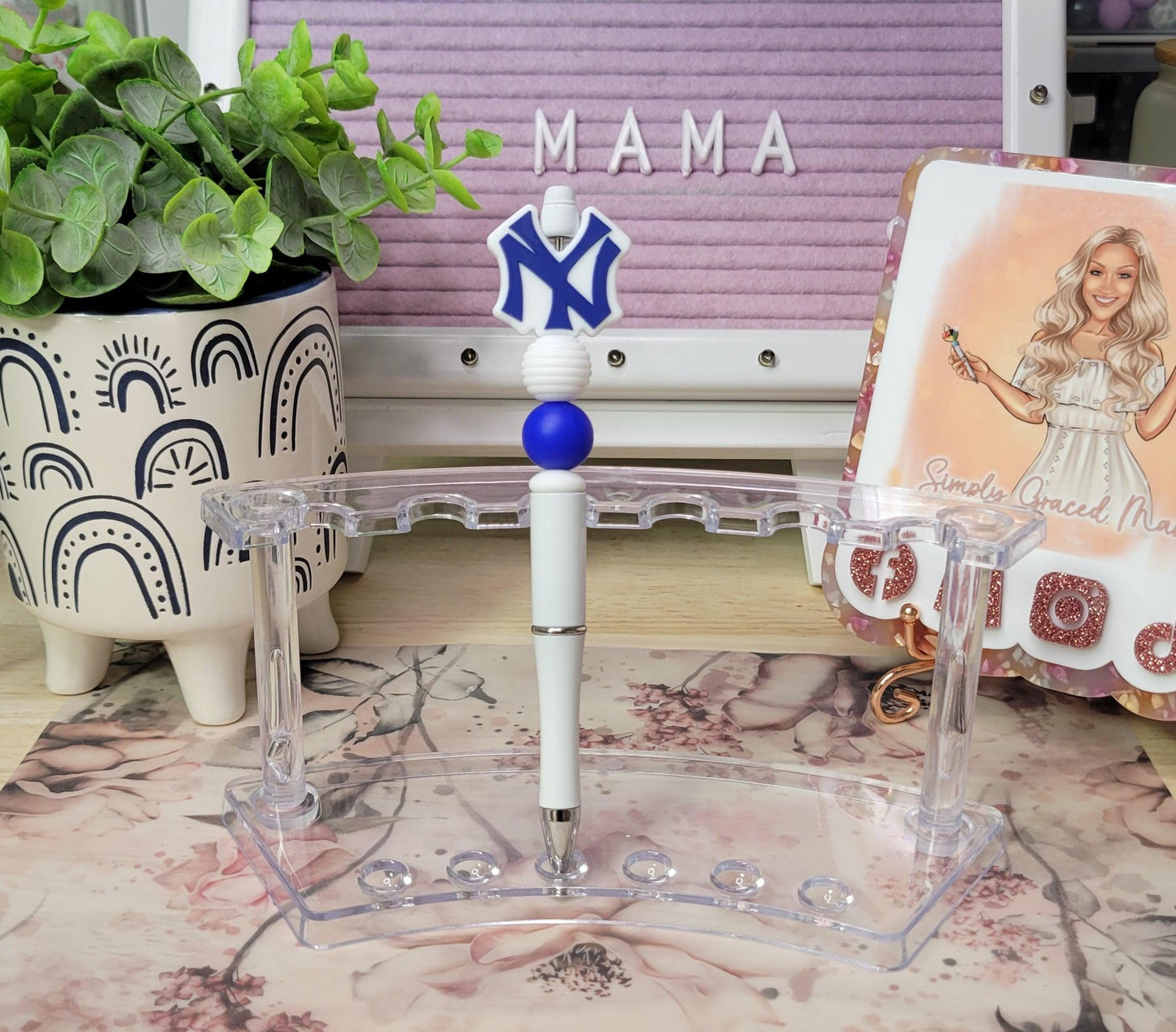 NY Yankees Beaded Pen - Design #2 - Simply Graced Mama