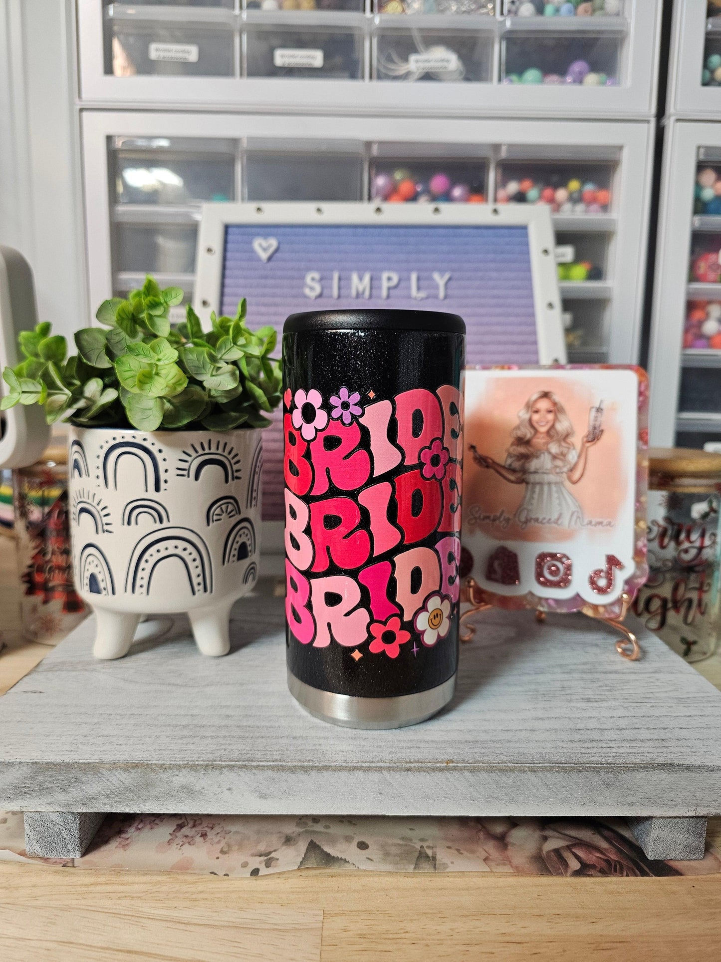 Bride Black Glitter Can Cooler - Simply Graced Mama