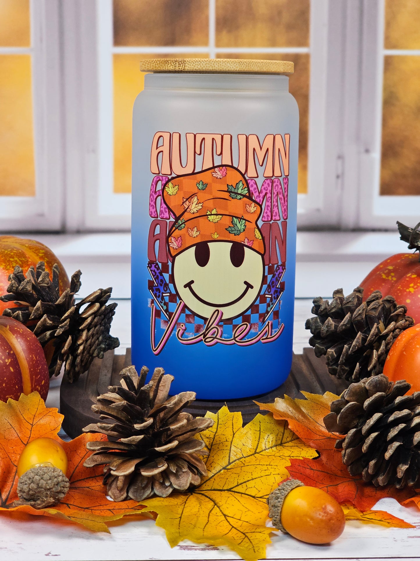 Autumn Vibes- Blue Ombre Glass Cup - Simply Graced Mama