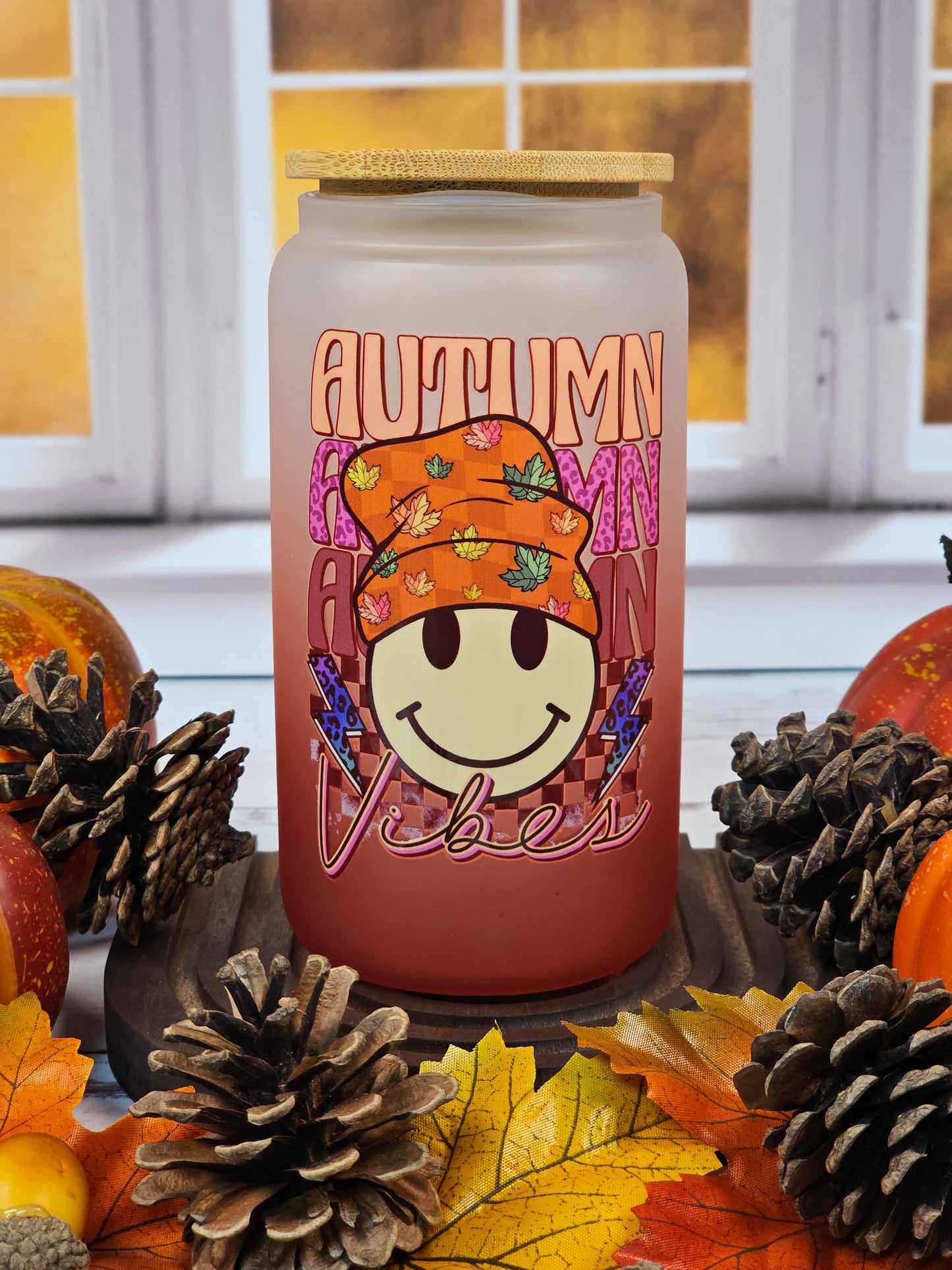 Autumn Vibes - Red Ombre Glass Cup - Simply Graced Mama