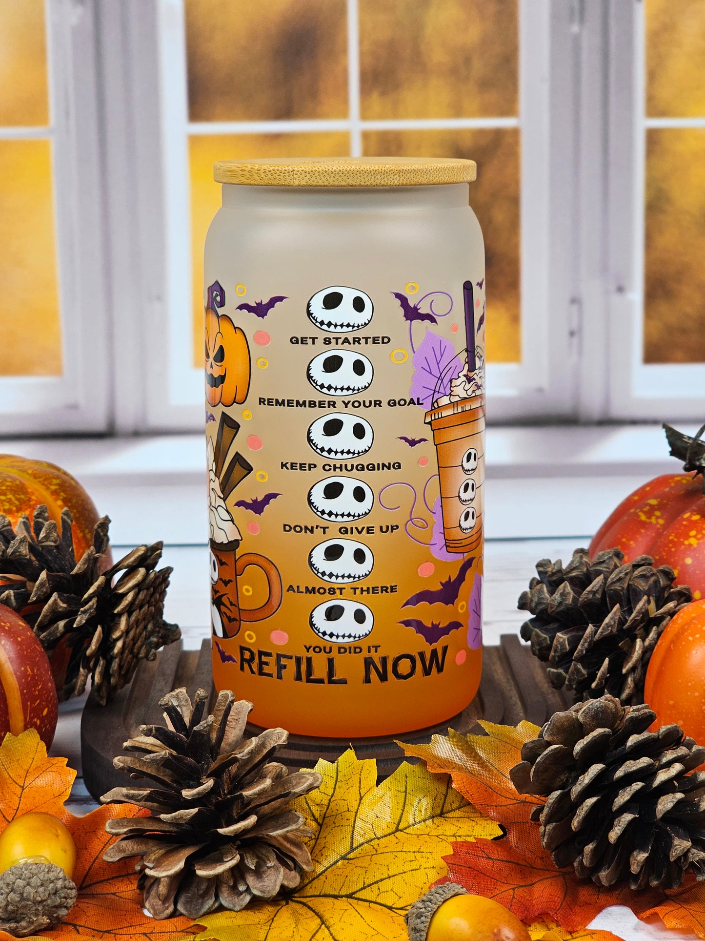 Jack Skellington Halloween - Orange Ombre Libbey Glass Cup - Simply Graced Mama