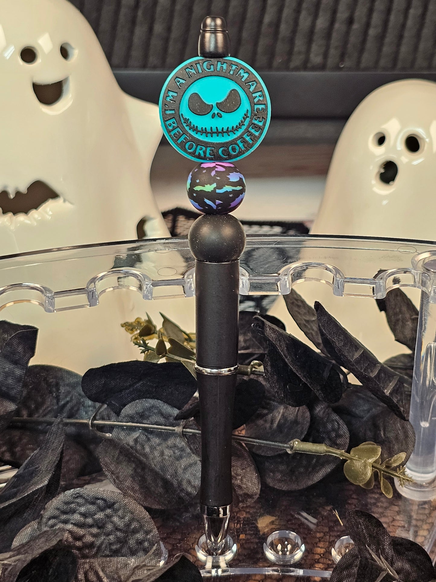 Nightmare Before Coffee (Teal) Beaded Pen - Simply Graced Mama