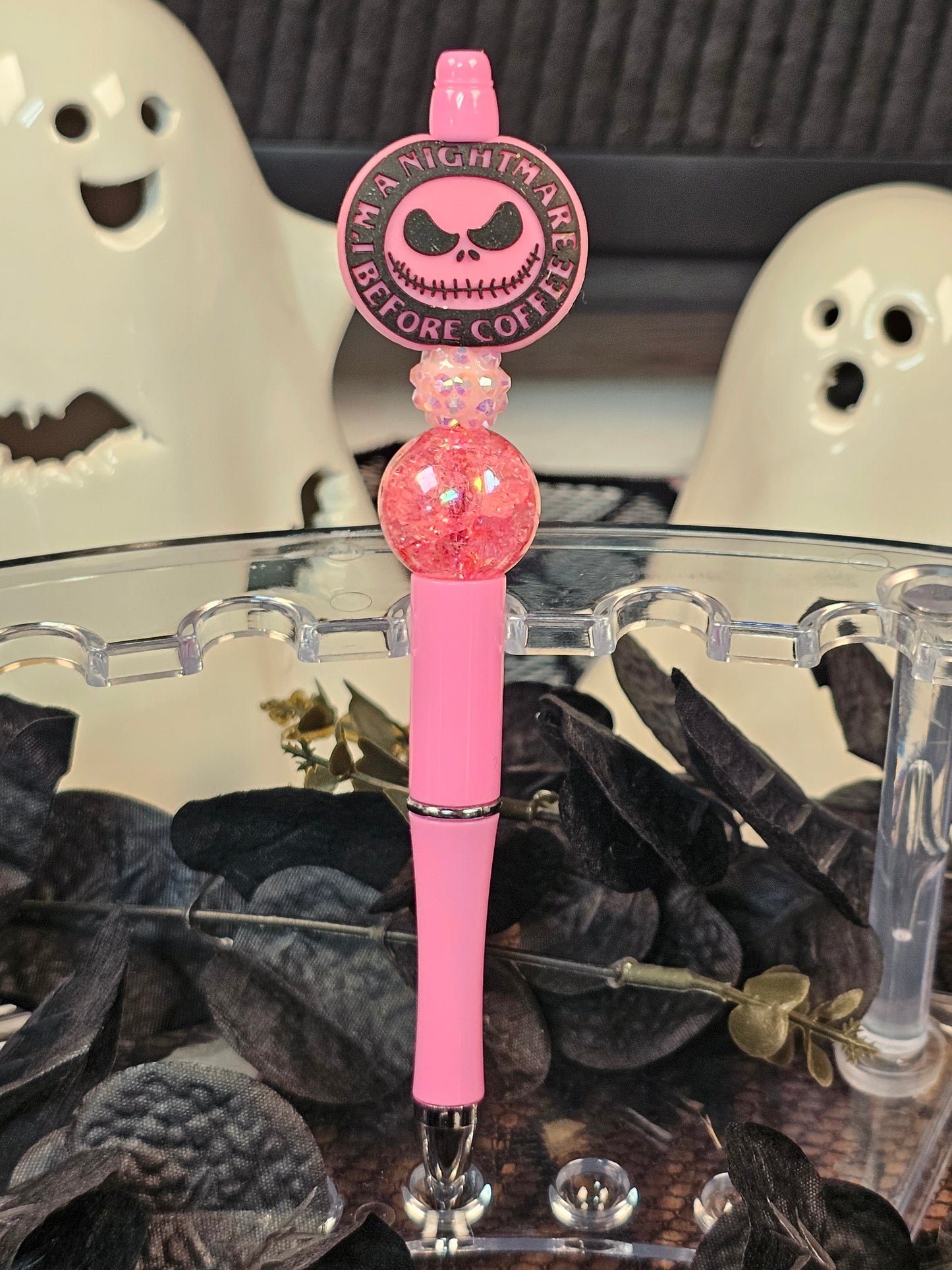 Nightmare Before Coffee (Pink) Beaded Pen - Simply Graced Mama