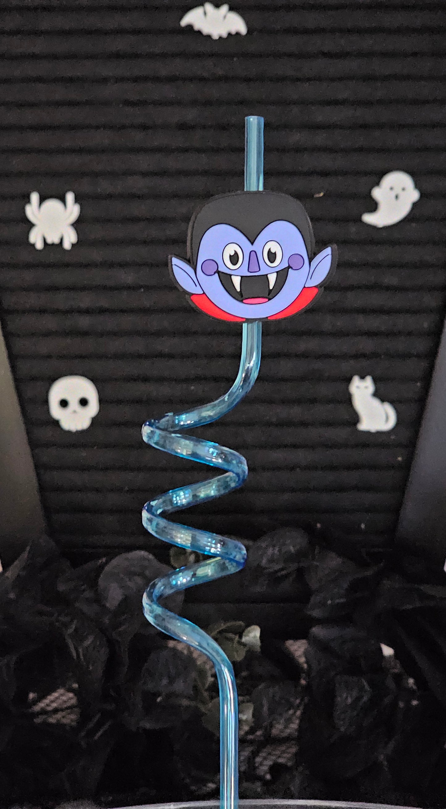 Blue Twist Plastic Straw with Dracula Straw Charm - Simply Graced Mama