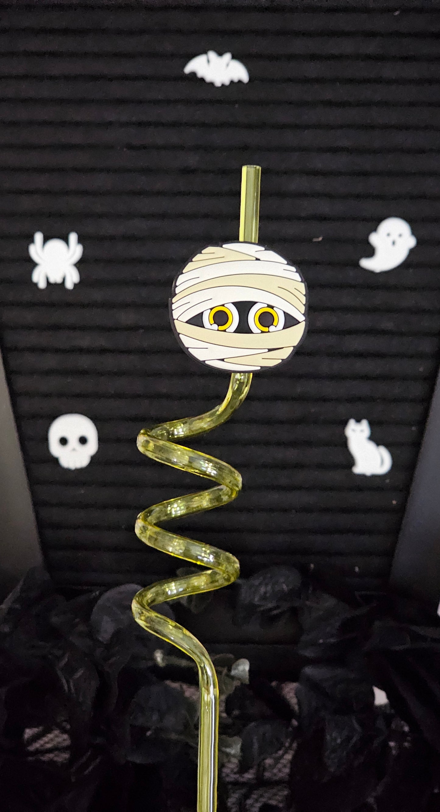 Yellow Twist Plastic Straw with Mummy Charm - Simply Graced Mama