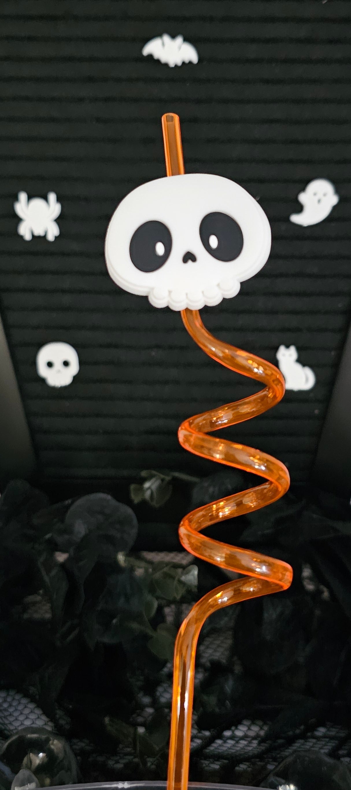 Orange Twist Plastic Straw with Skeleton Straw Charm - Simply Graced Mama