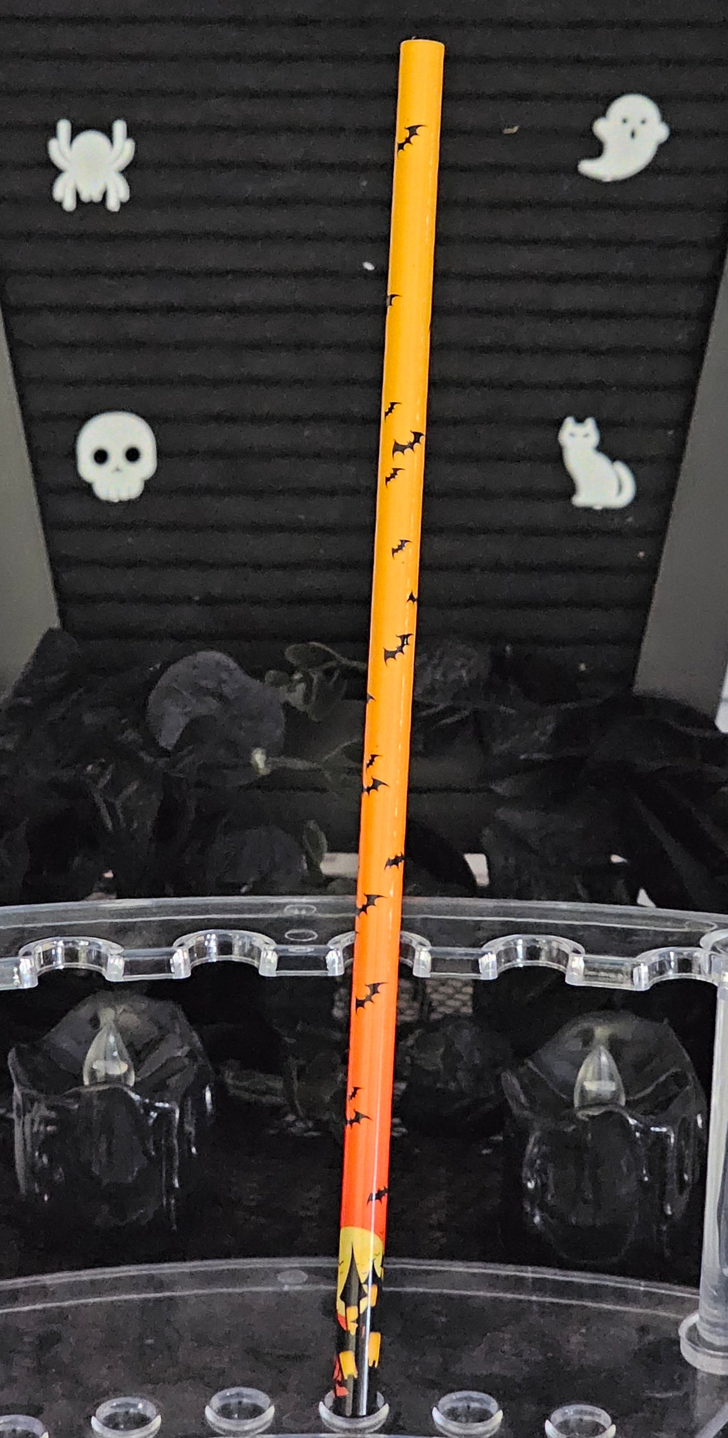 Orange Bats & Haunted House Plastic Reusuable Straw - Simply Graced Mama