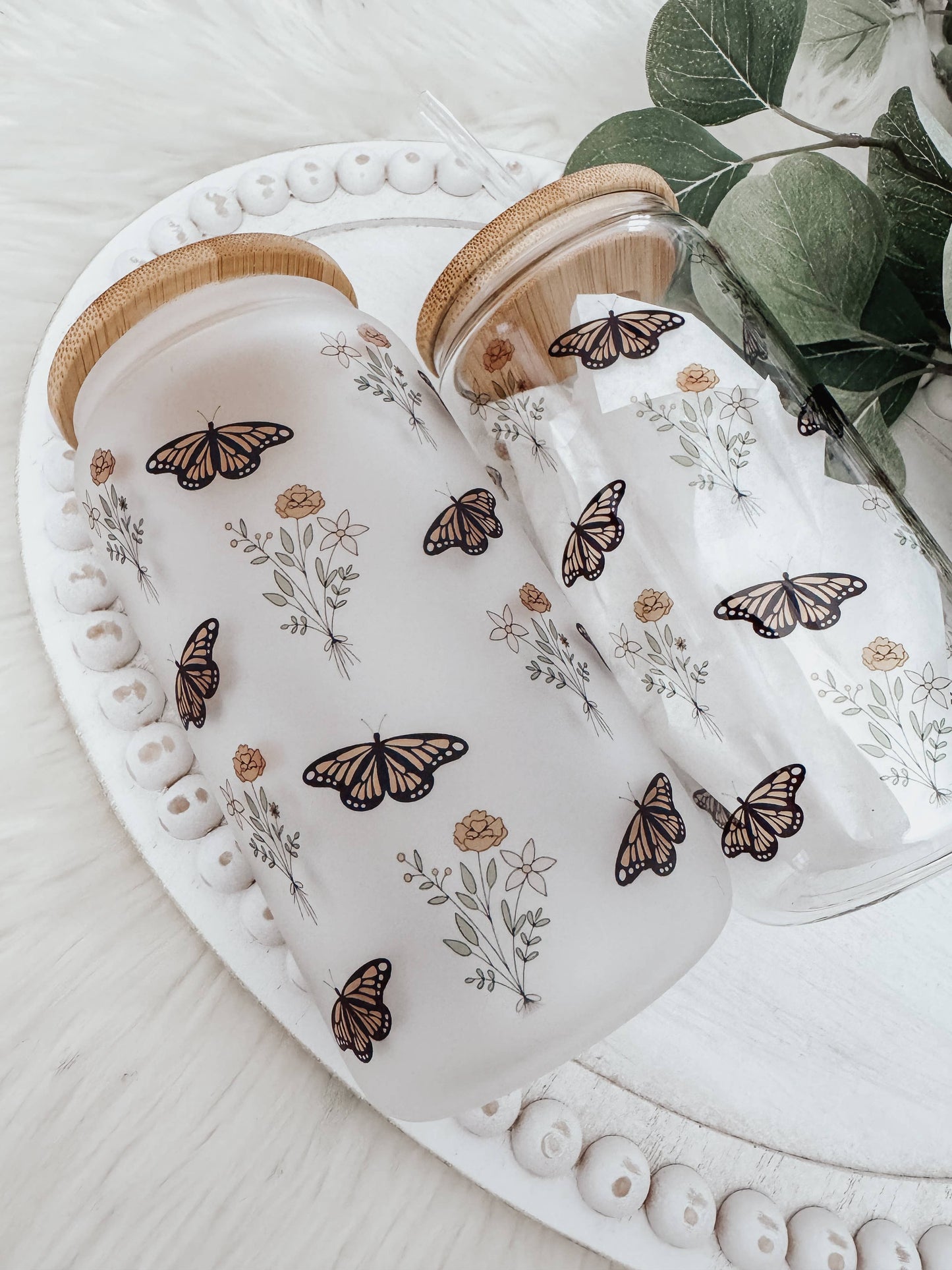 Boho Butterfly Frosted Glass Cup - Simply Graced Mama