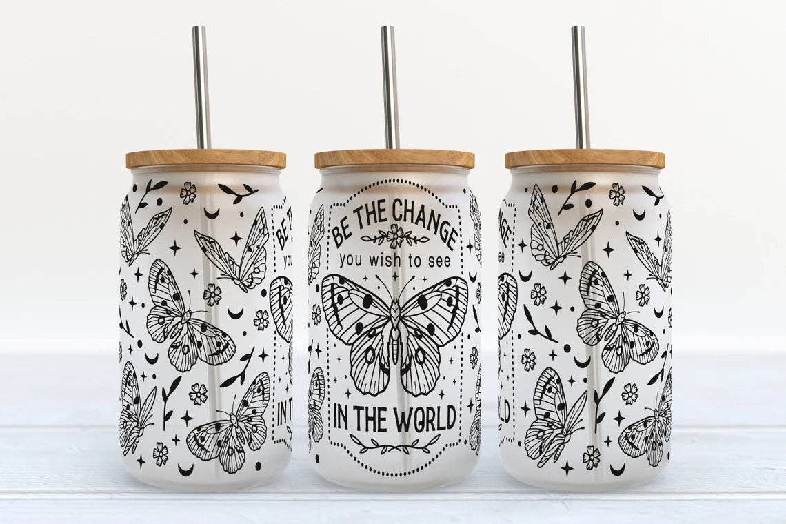 Be The Change Frosted Glass Tumbler - Simply Graced Mama