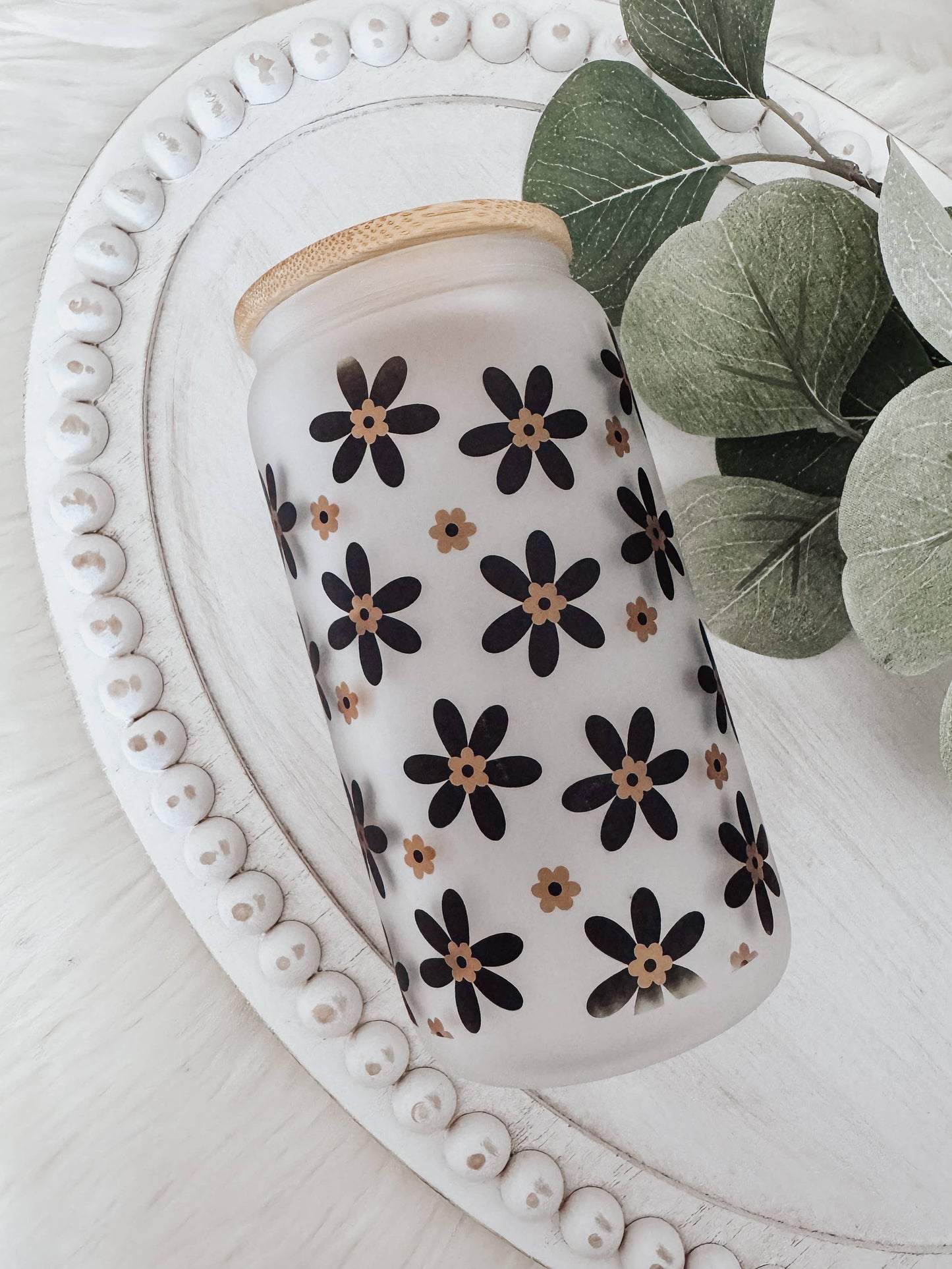 Minimalist Daisy Frosted Libbey Glass - Simply Graced Mama
