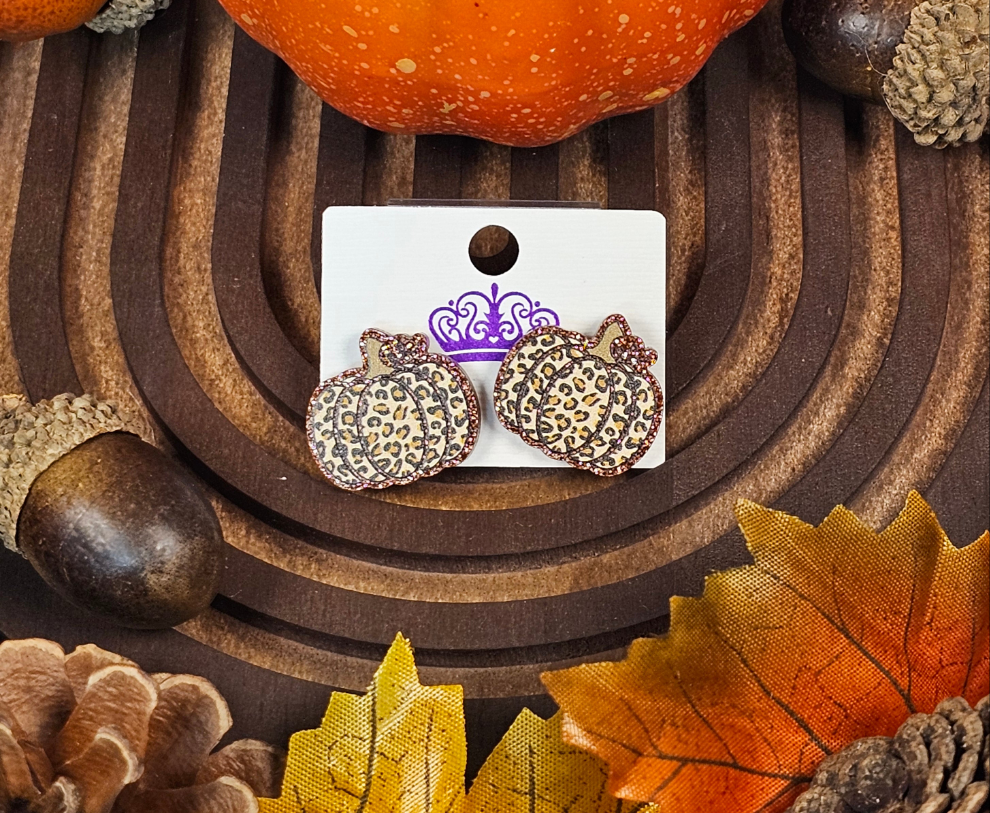 Leopard Print Pumpkin Stud Earrings - Simply Graced Mama