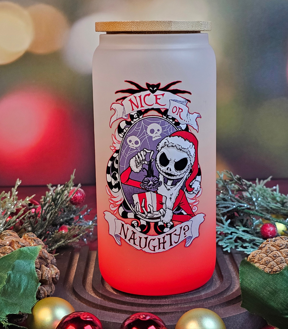 Jack Skellington Nice or Naughty Libbey Glass Cup - Simply Graced Mama