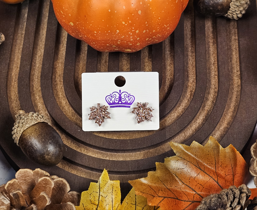 Gold Glitter Leaf Stud Earrings - Simply Graced Mama