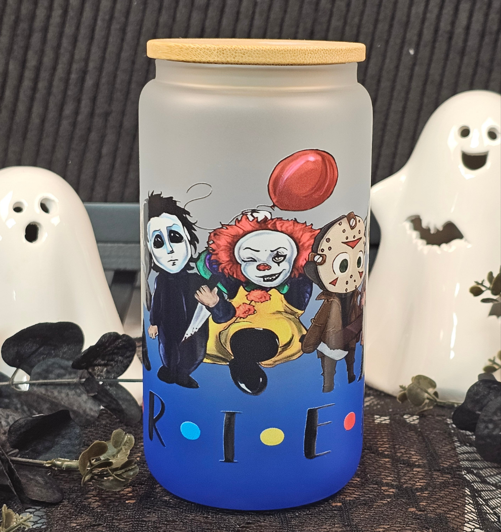 Horror Themed FRIENDS theme libbey glass cup - Simply Graced Mama