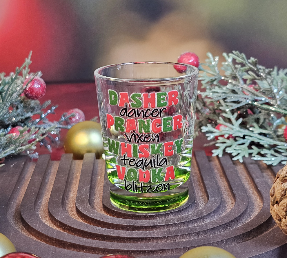 Reindeer Games Shot Glass in Green - Simply Graced Mama