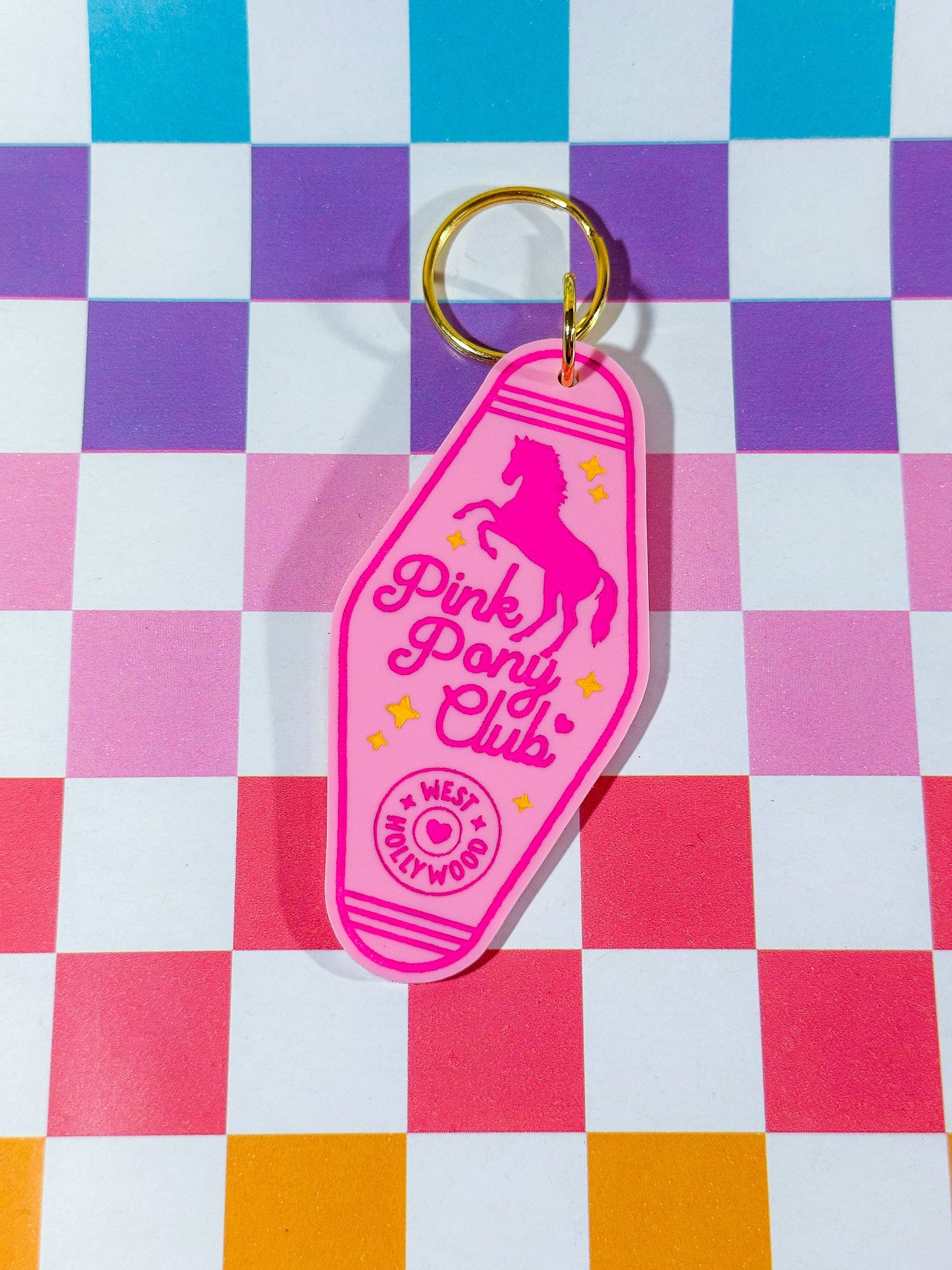 Pink Pony Club Keychain with Gold Keyring