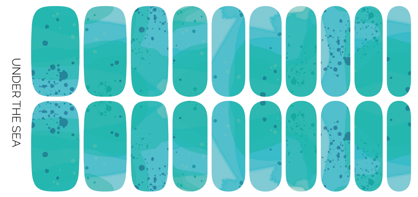 Under the Sea | Blue, Teal, & Aqua Watercolor Nail Wrap Set