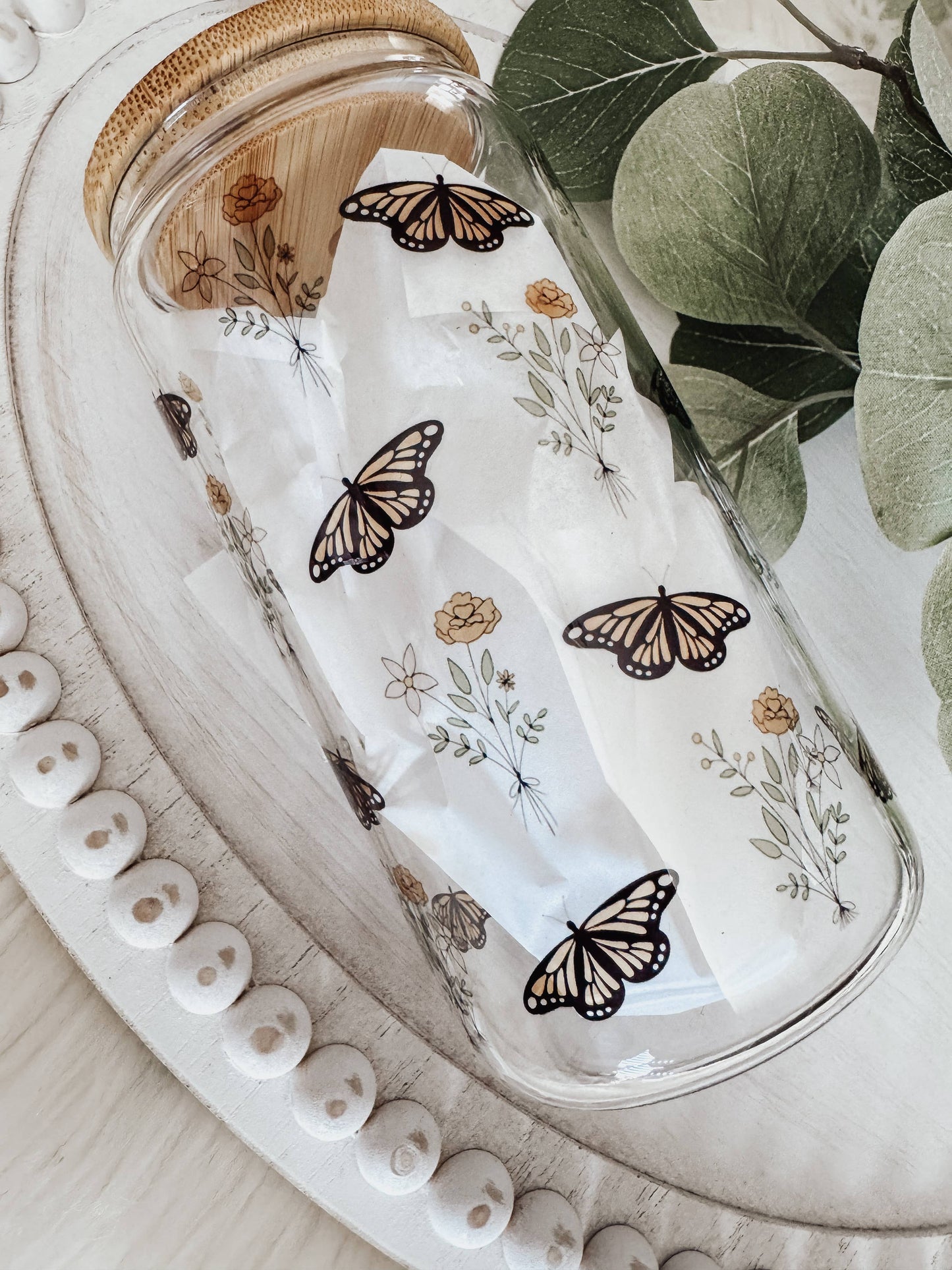 Boho Butterfly Frosted Glass Cup - Simply Graced Mama