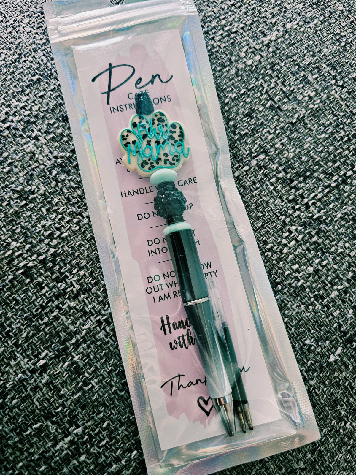 Blue Fur Mama Beaded Pen