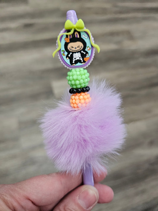 Skeleton Labubu Fuzzy Beaded Pen