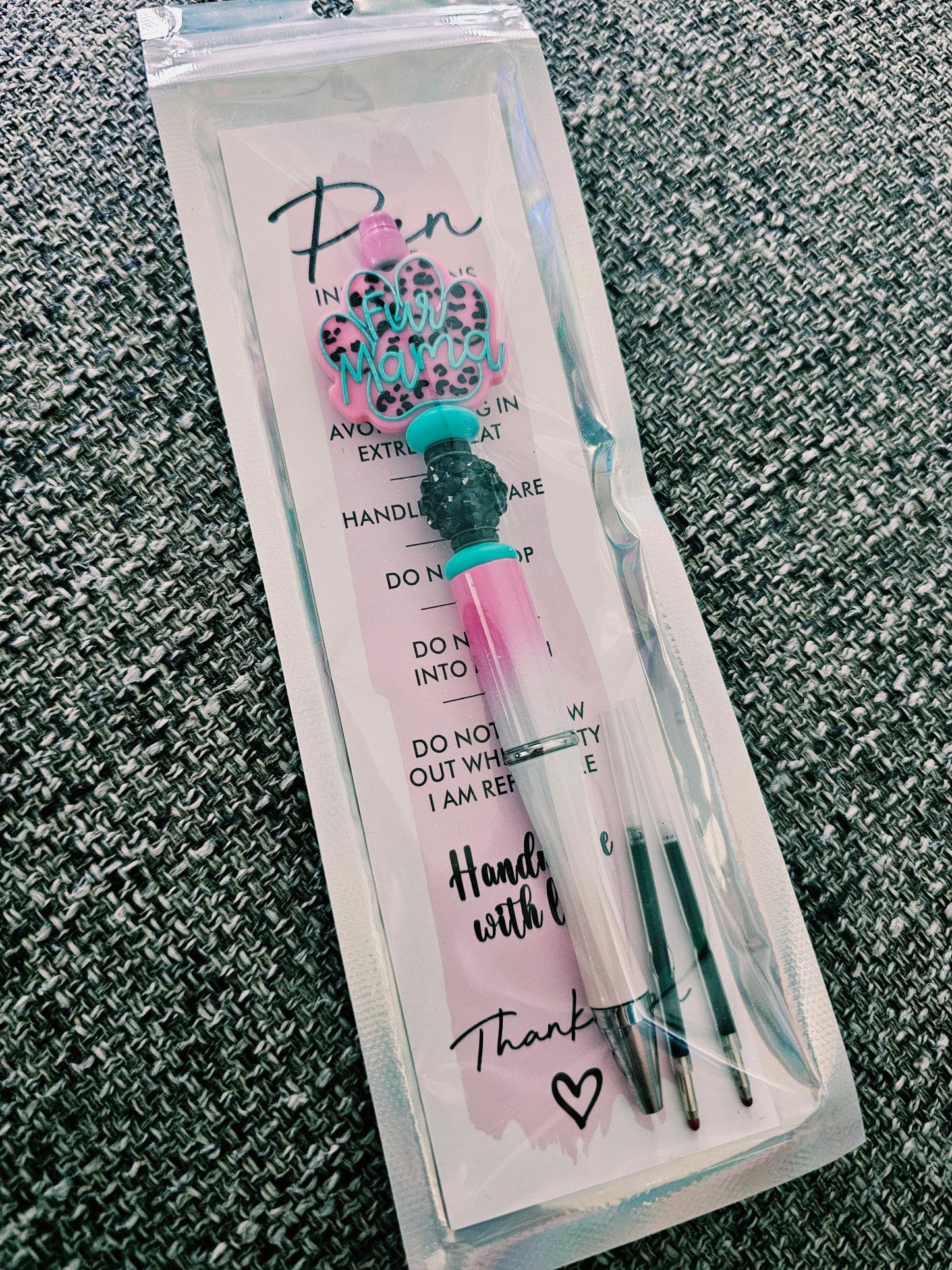 Pink Fur Mama Beaded Pen #2