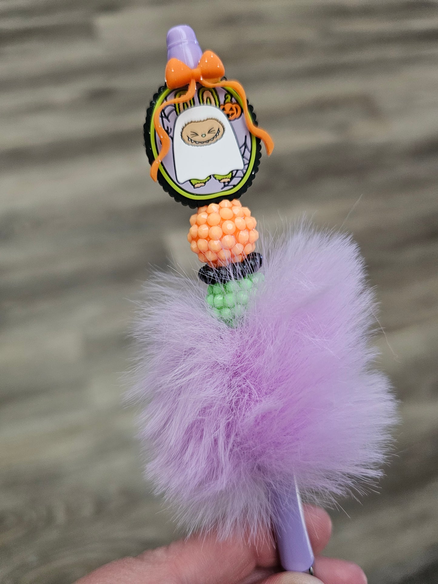 Ghost Labubu Fuzzy Beaded Pen