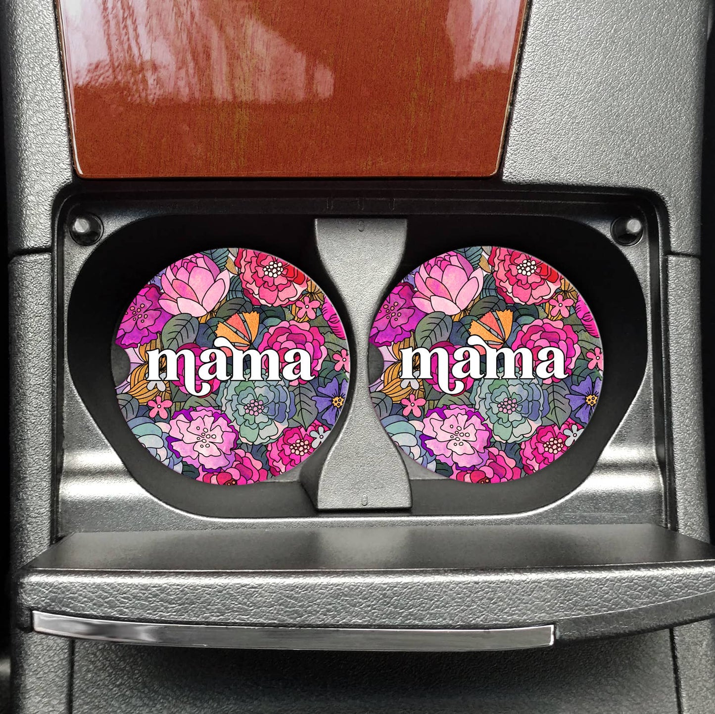 Mama Floral Background Car Coasters - Simply Graced Mama