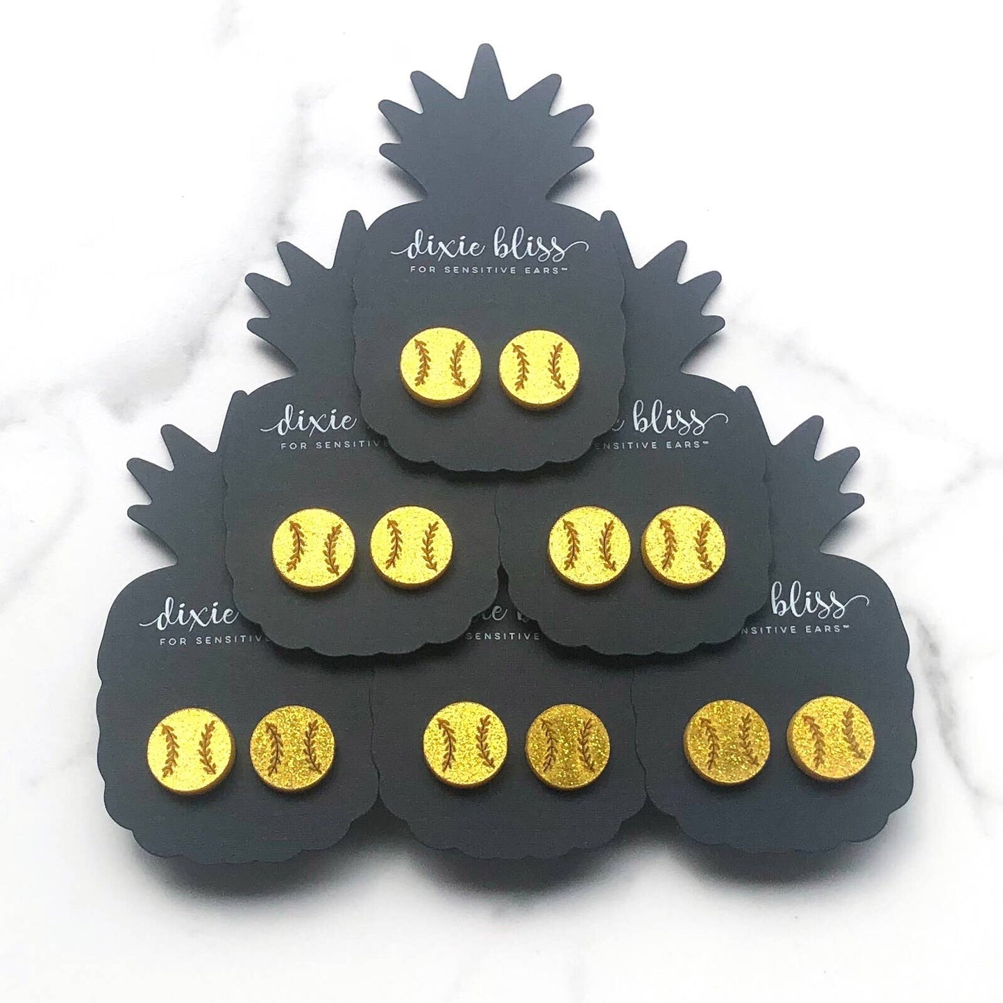 Gold Glitter softball stud earrings