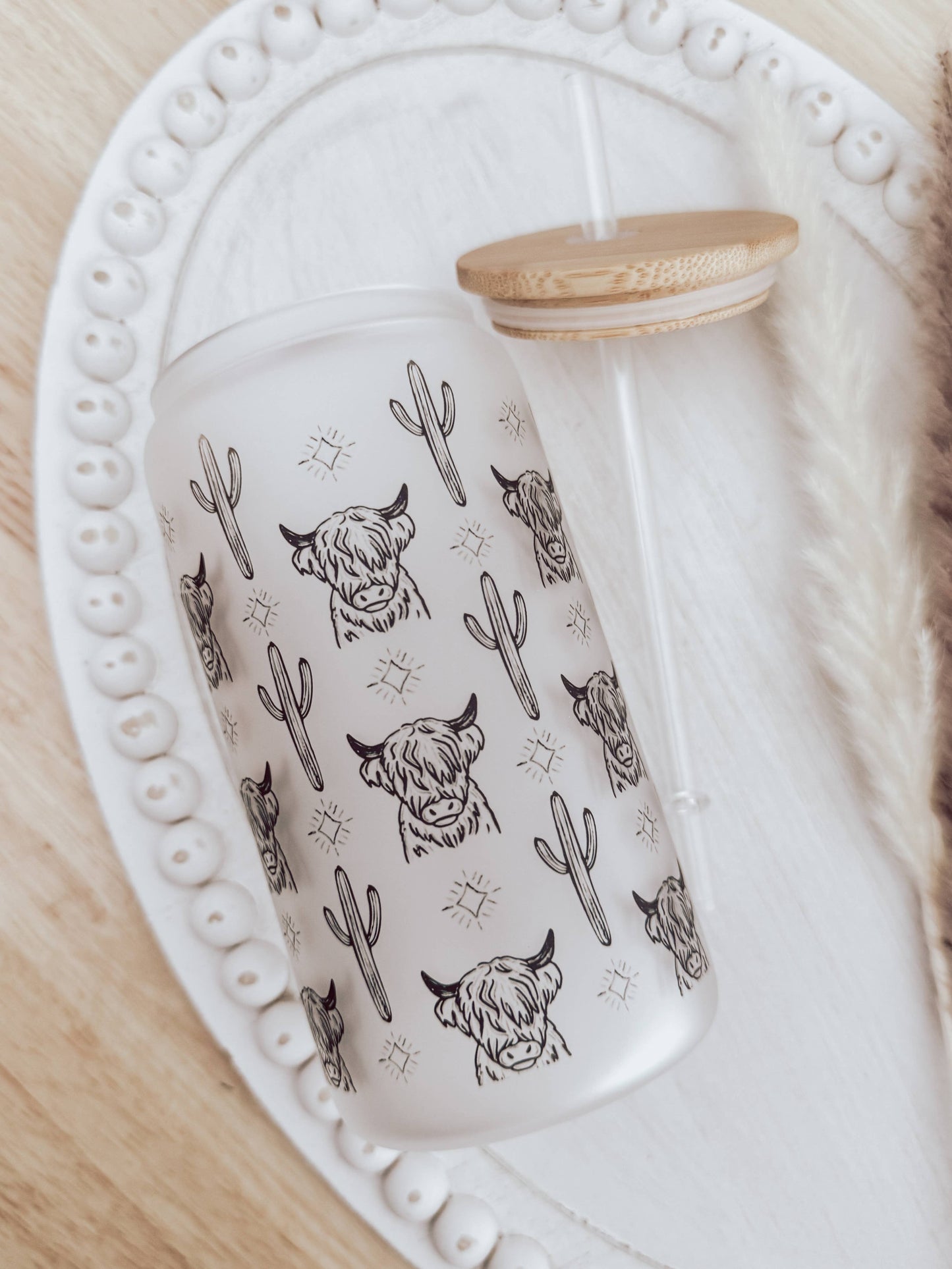 Highland Cow Frosted Glass Cup