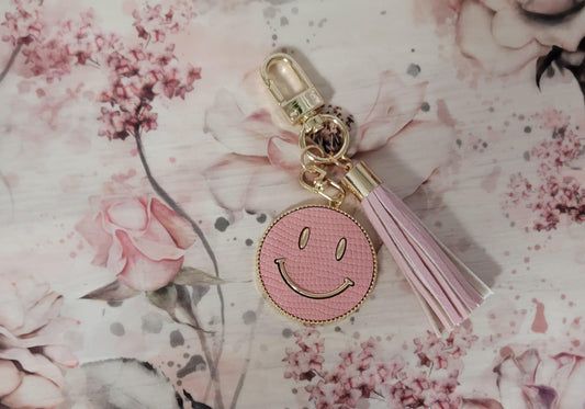 Smiley Face Coin Keychain w/tassel - Pink - Simply Graced Mama