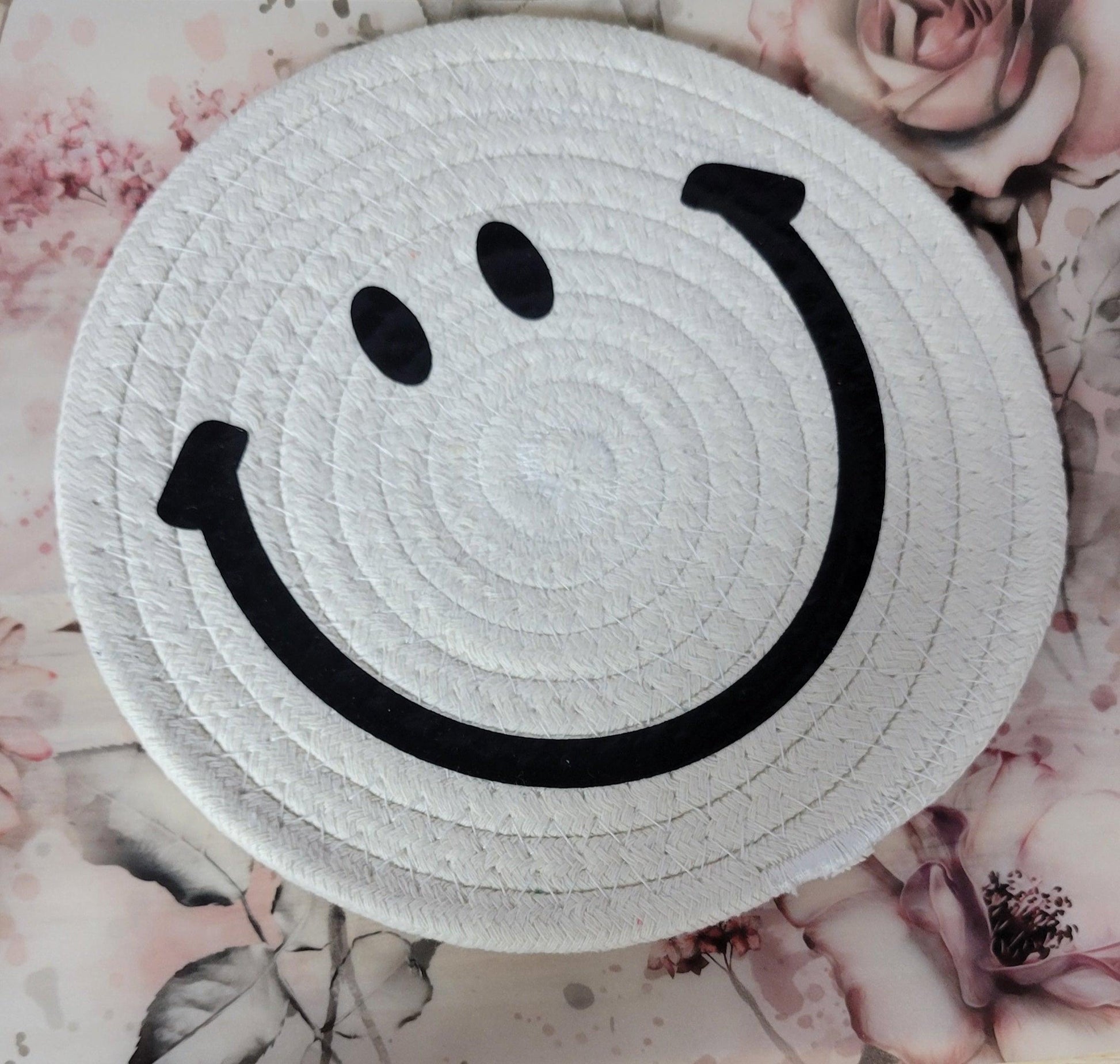 Large Smiley Face Hotpad/Coaster- white - Simply Graced Mama