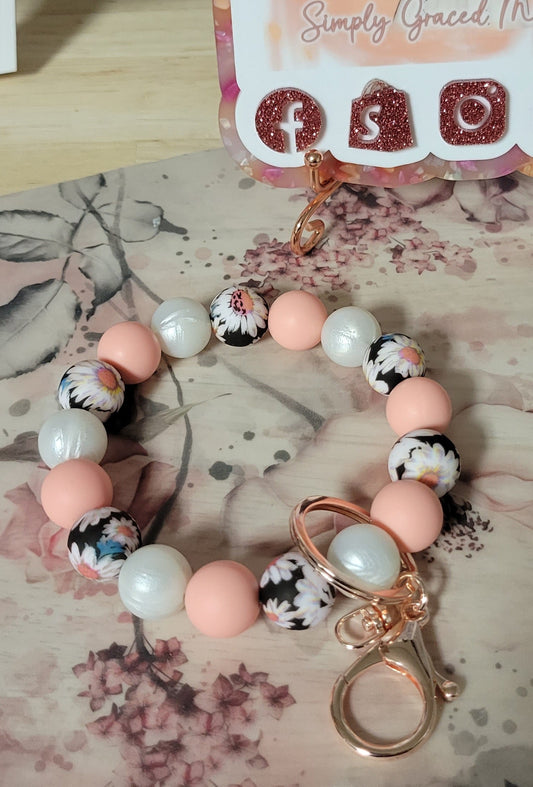 Pastel Pink Floral Beaded Wristlet - Simply Graced Mama