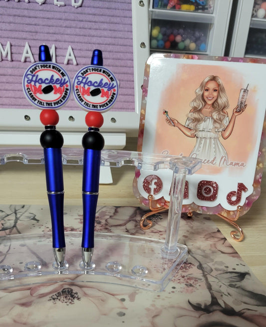 "Don't Puck With Me Classy Till The Puck Drops" Hockey Beaded Pen- Blue & Red - Simply Graced Mama