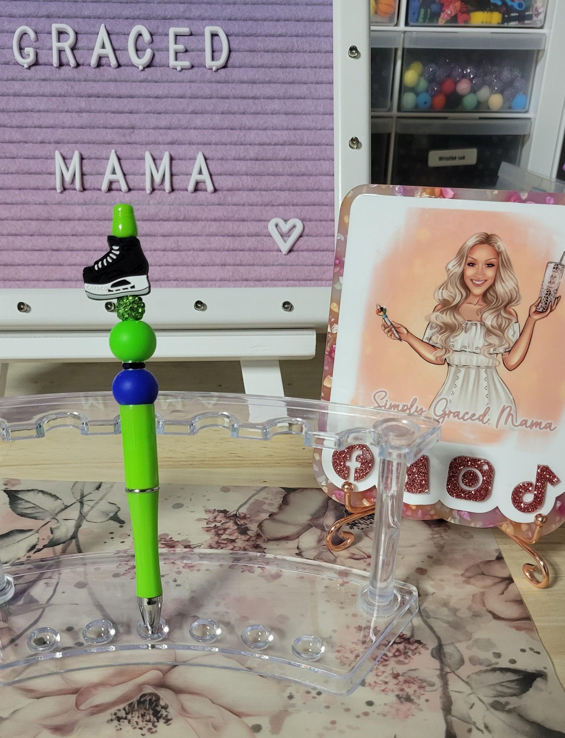 Hockey Beaded Pen - Green & Blue - Simply Graced Mama