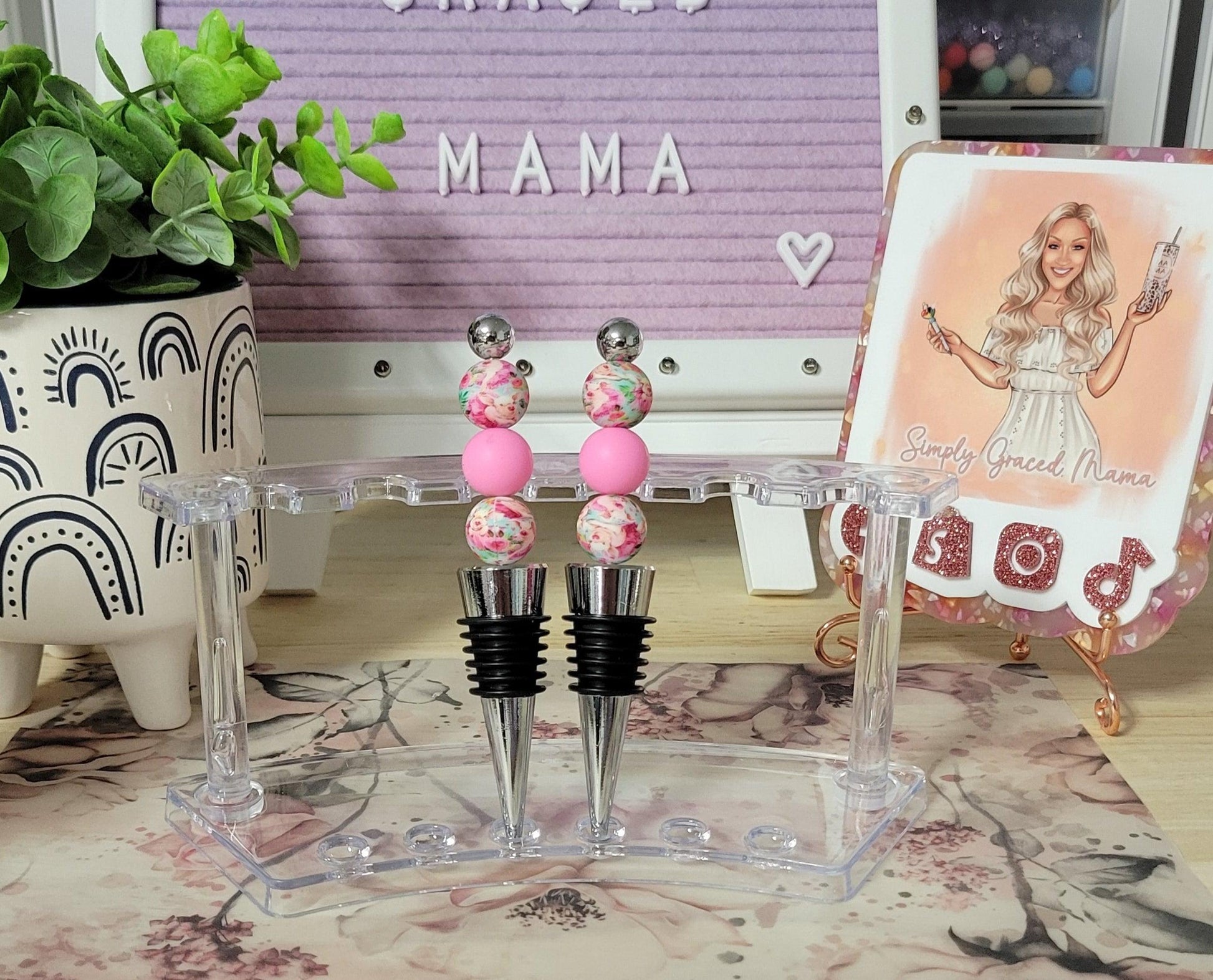 Pink Floral Beaded Wine Stopper - Simply Graced Mama