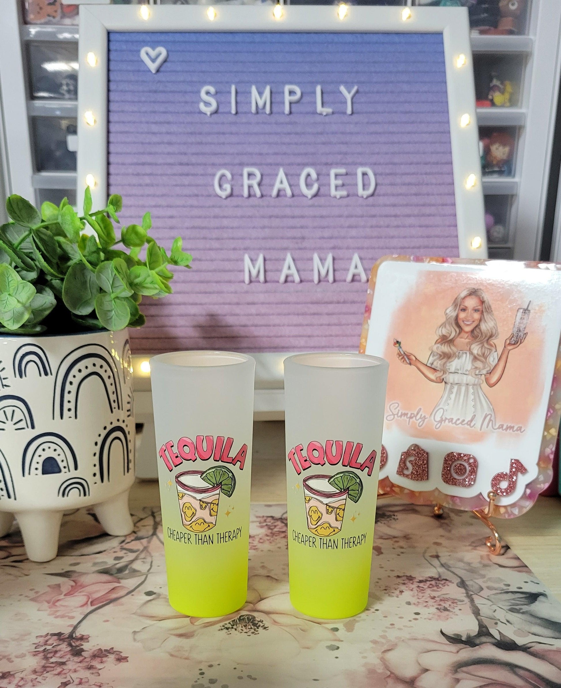 Tequila Cheaper Than Therapy 3oz Frosted Shot Glass - Yellow - Simply Graced Mama