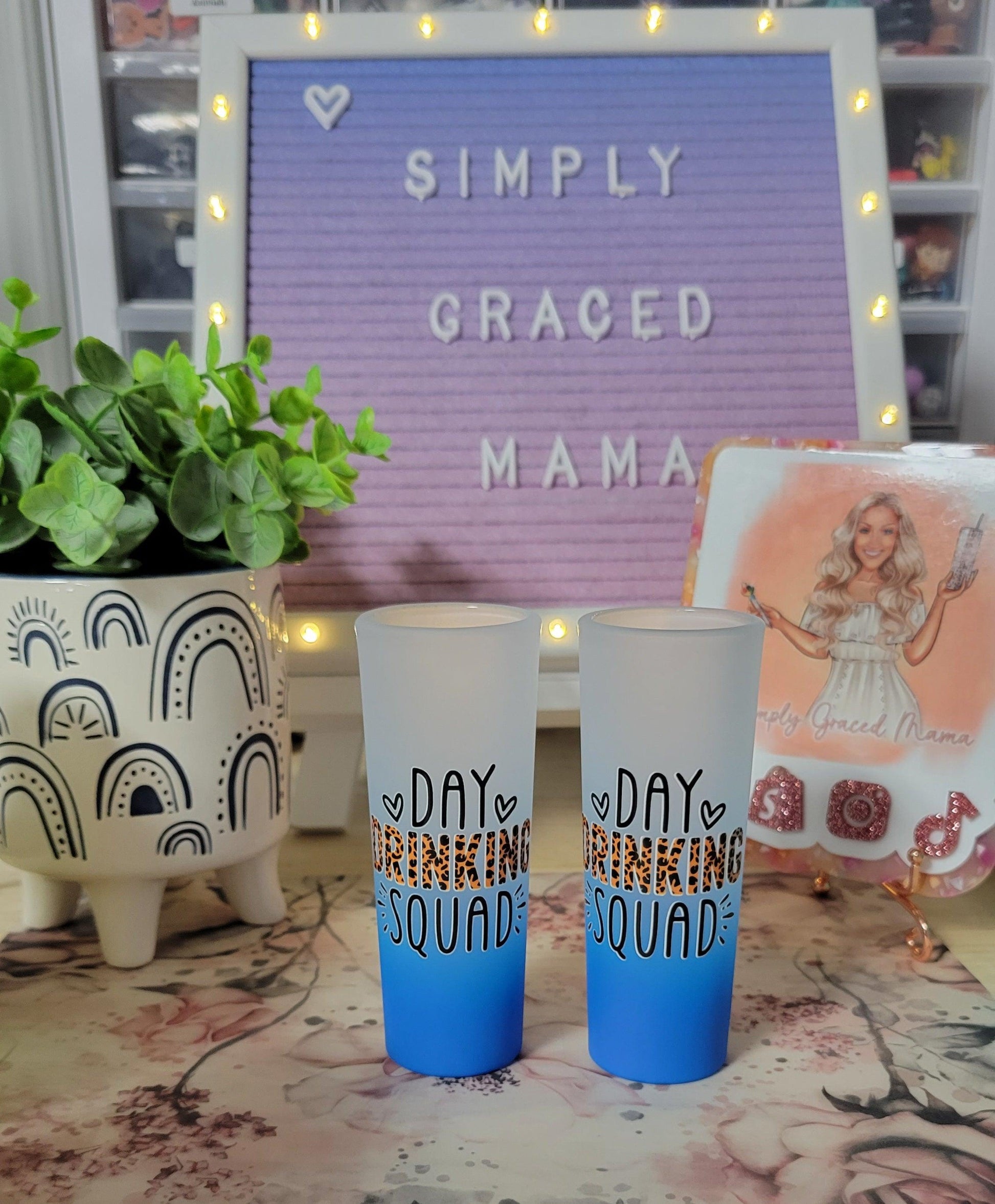 Day Drinking Squad 3oz Frosted Shot Glass - Blue - Simply Graced Mama