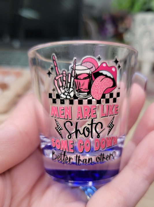 Men Are Like Shots Some Go Down Better Than Others 1.5oz Shot Glass - Purple - Simply Graced Mama