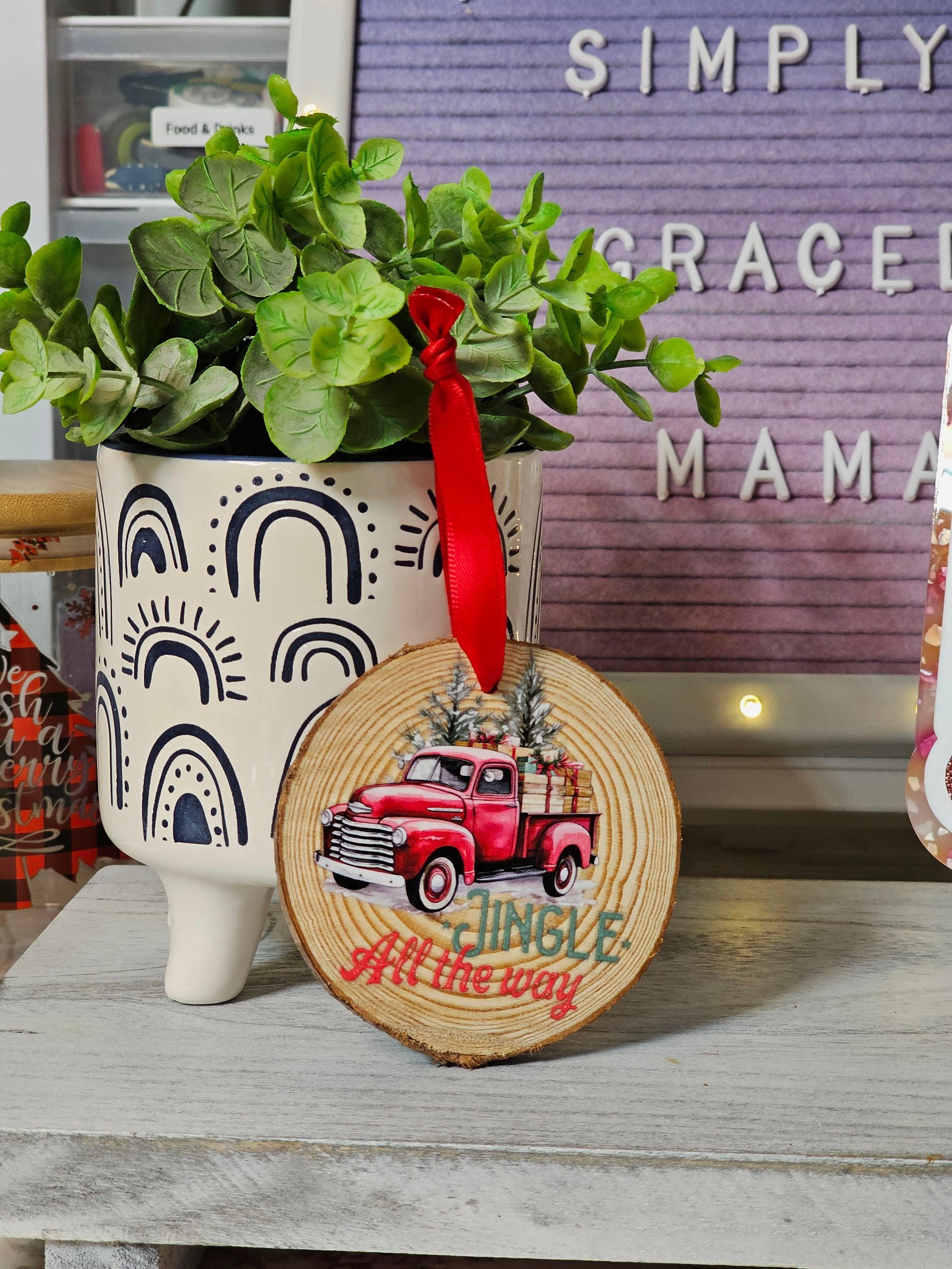 Jingle All The Way Wood Circle Farmhouse Ornament - Simply Graced Mama