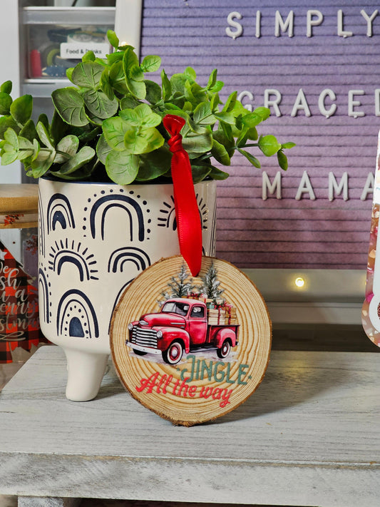Jingle All The Way Wood Circle Farmhouse Ornament - Simply Graced Mama