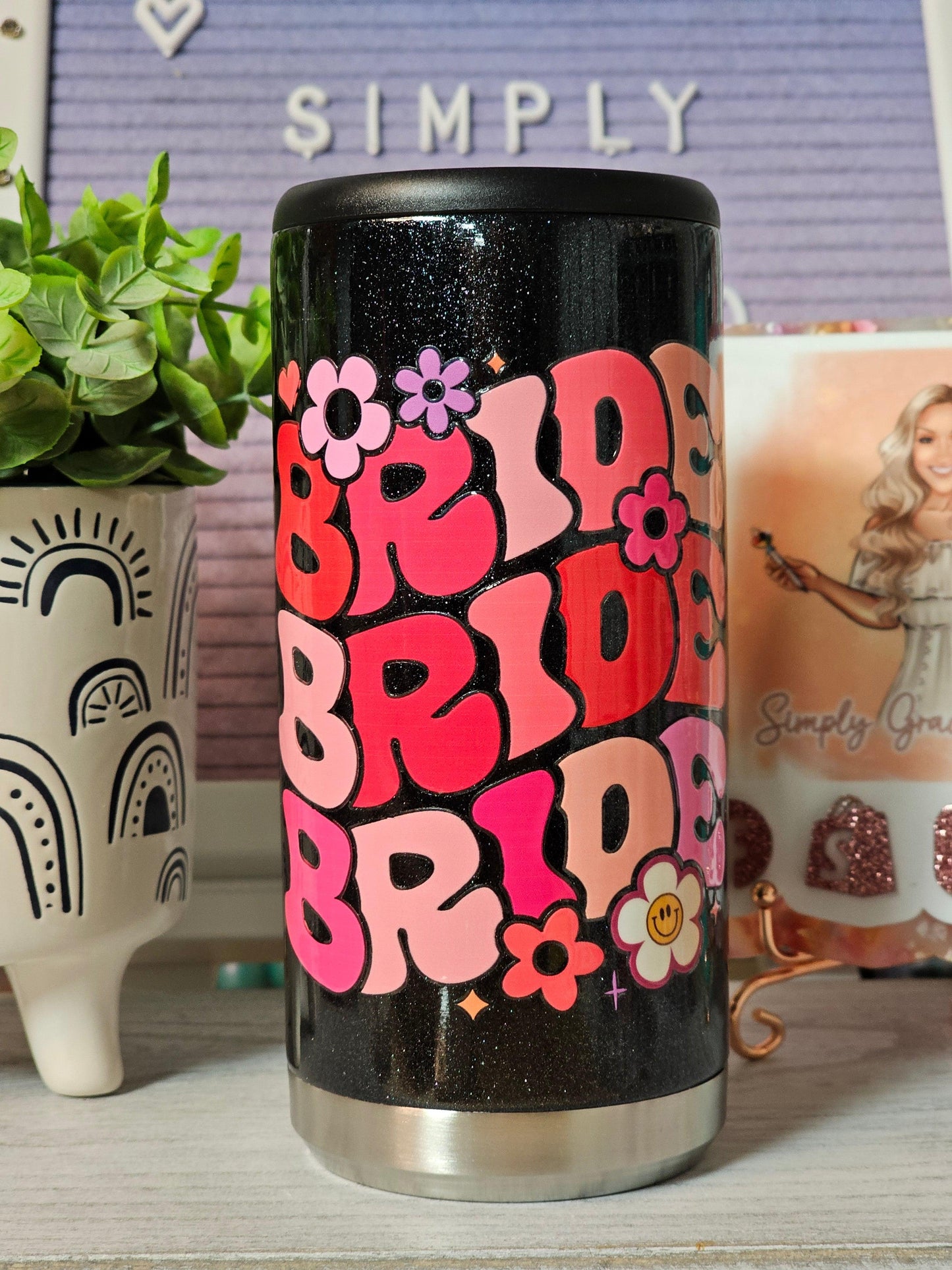 Bride Black Glitter Can Cooler - Simply Graced Mama