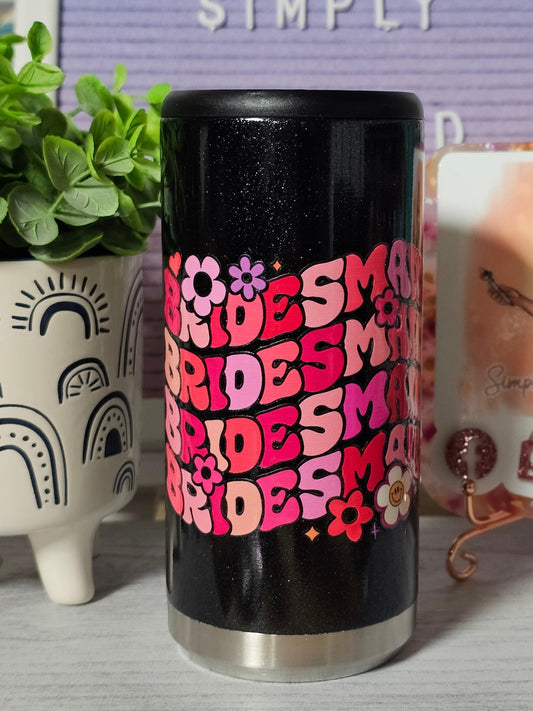 Bridesmaid Black Glitter Can Cooler - Simply Graced Mama