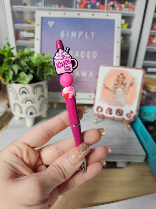 XOXO Pink Glitter Beaded Pen - Simply Graced Mama