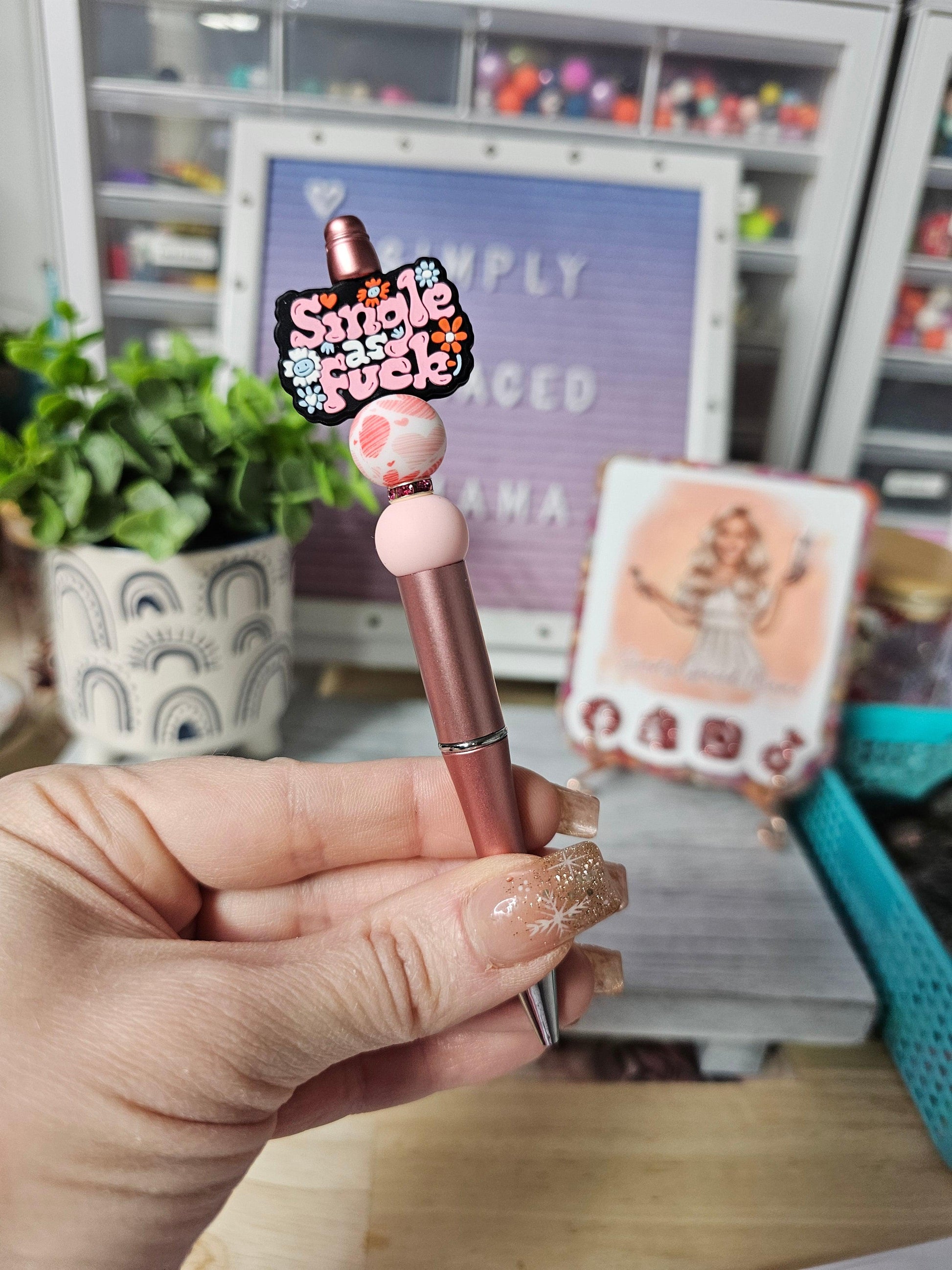 Single as Fuck Beaded Pen in Rose Gold - Simply Graced Mama