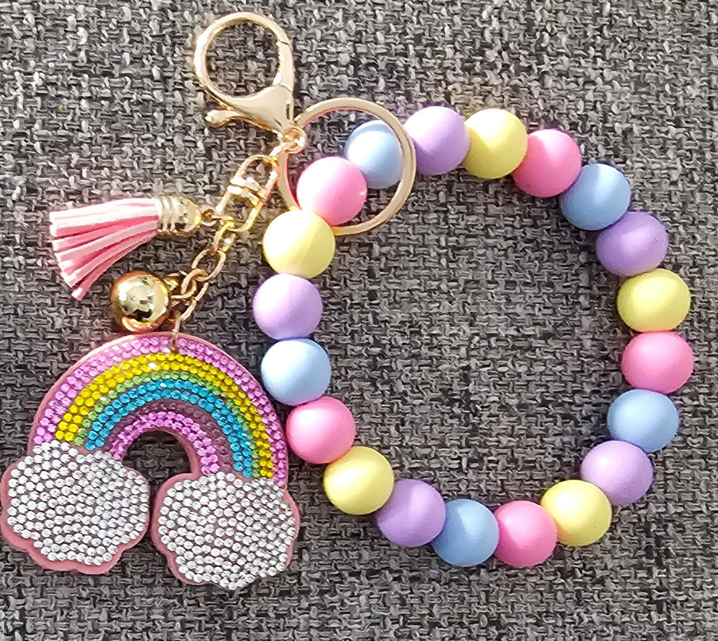 "The Everly" Beaded Wristlet with Rhinestoned Rainbow Keychain - Simply Graced Mama