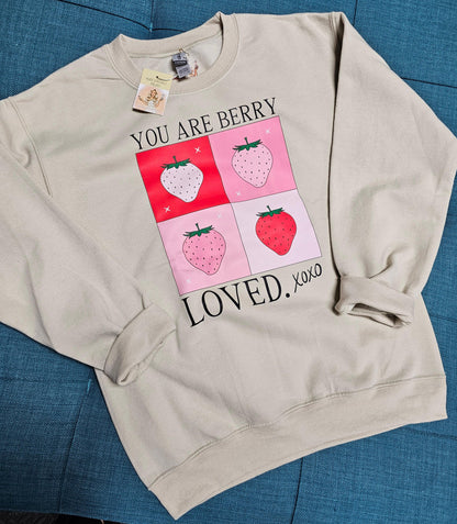 You are Berry Loved XOXO Crewneck in Sand - Simply Graced Mama