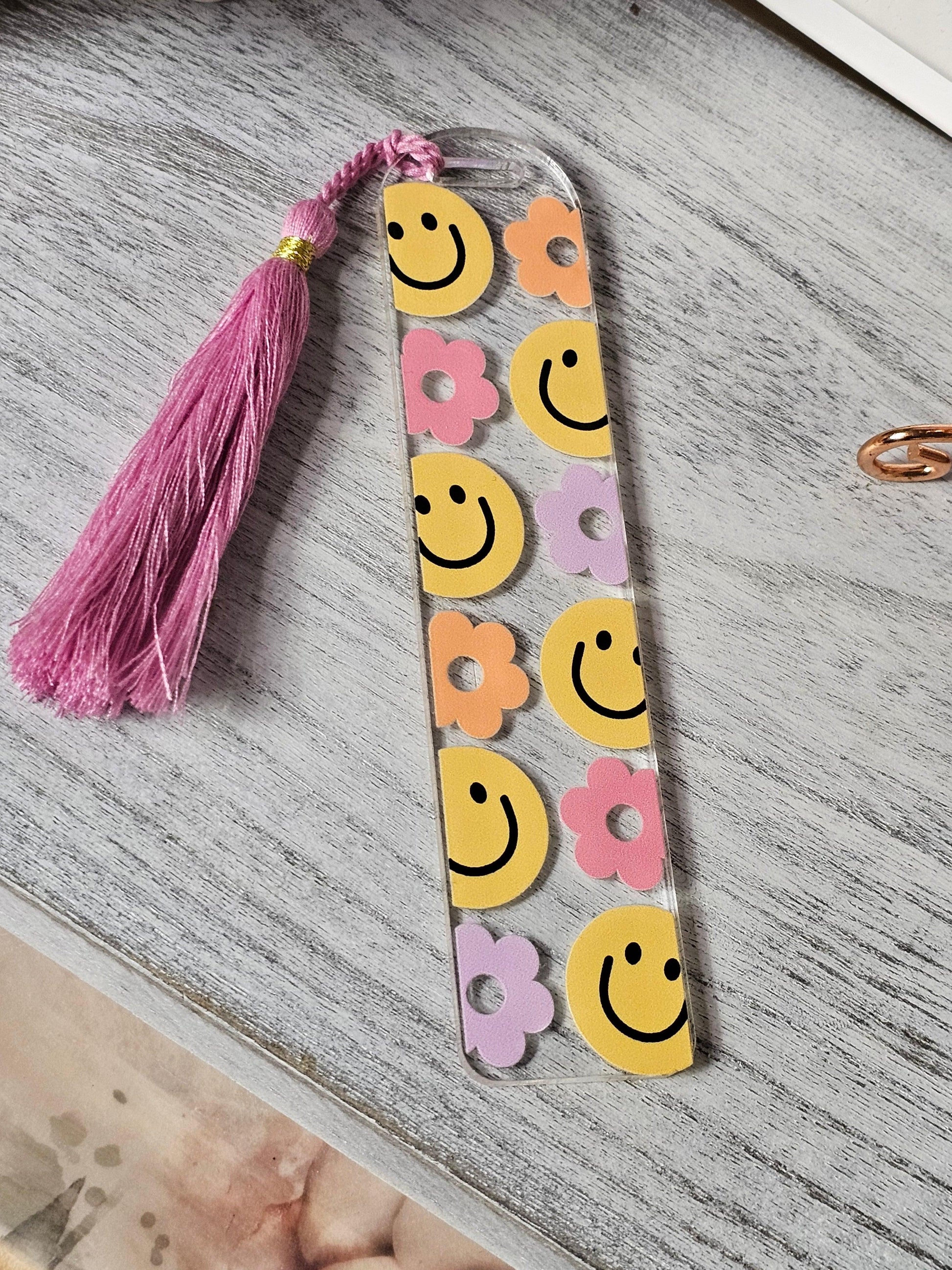 Smiley Faces & Flowers Acrylic Bookmark - Simply Graced Mama