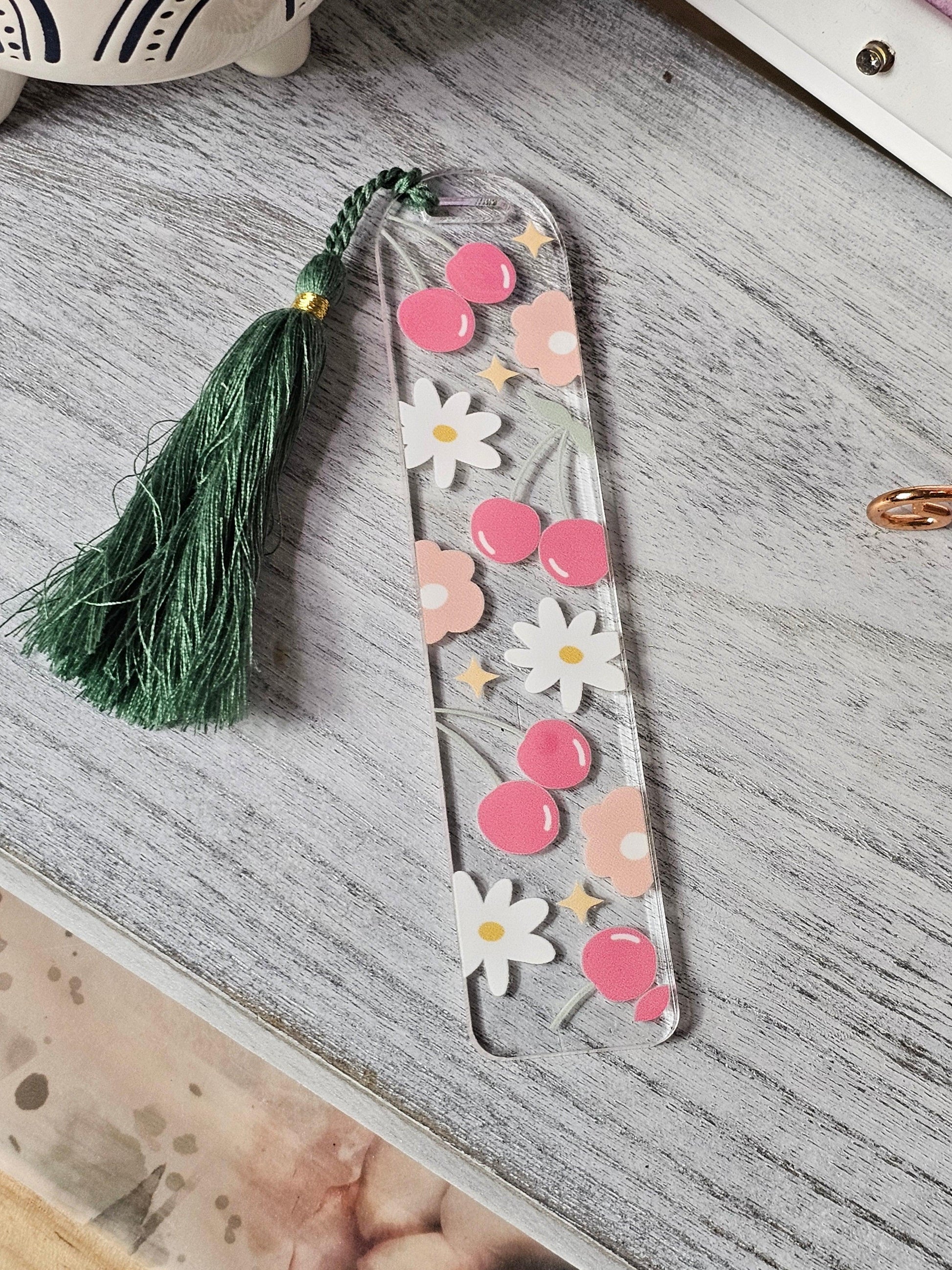 Floral Cherries Acrylic Bookmark - Simply Graced Mama