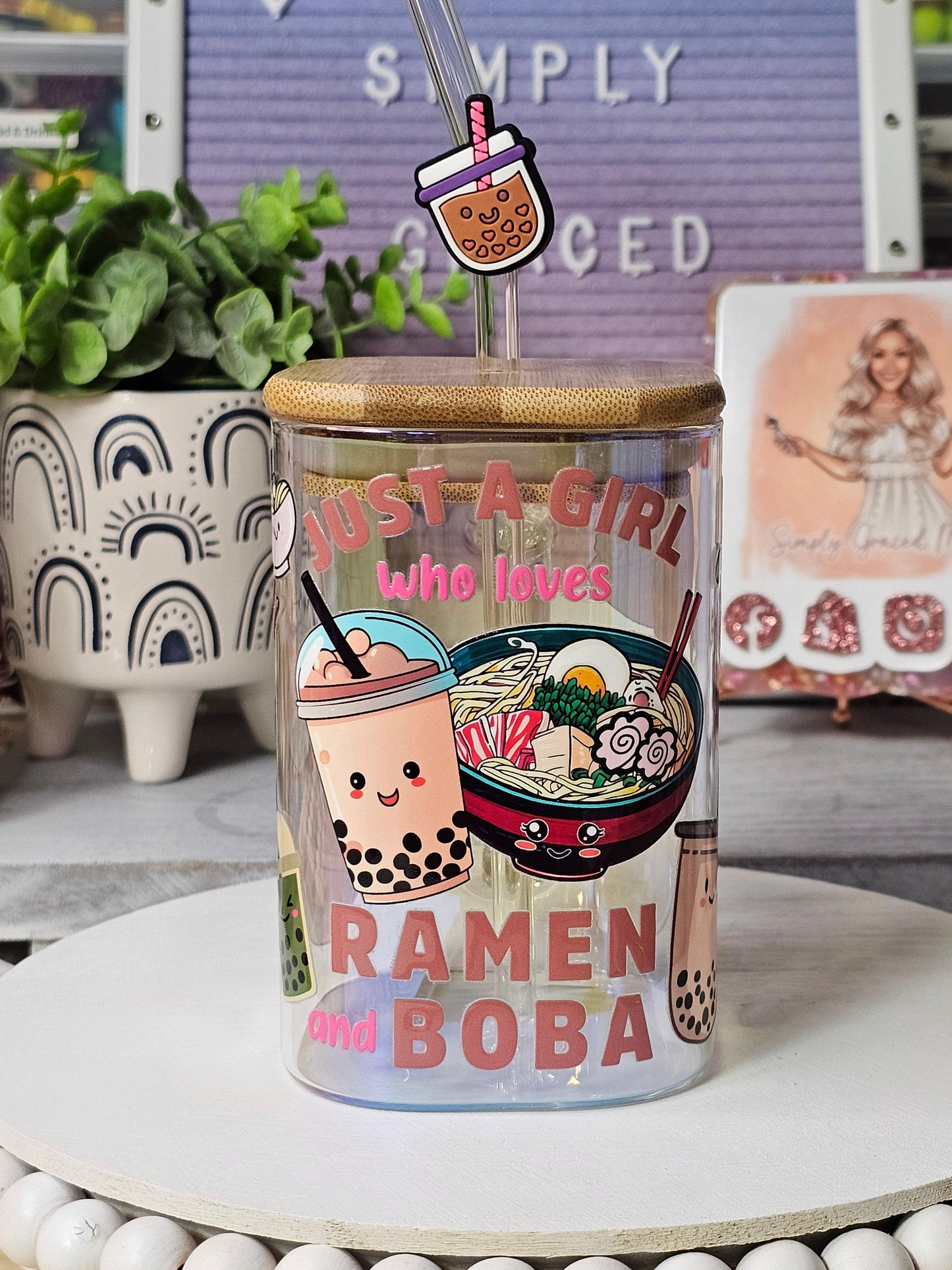 Ramen and Boba Love Irredescent Square Glass Cup - Simply Graced Mama